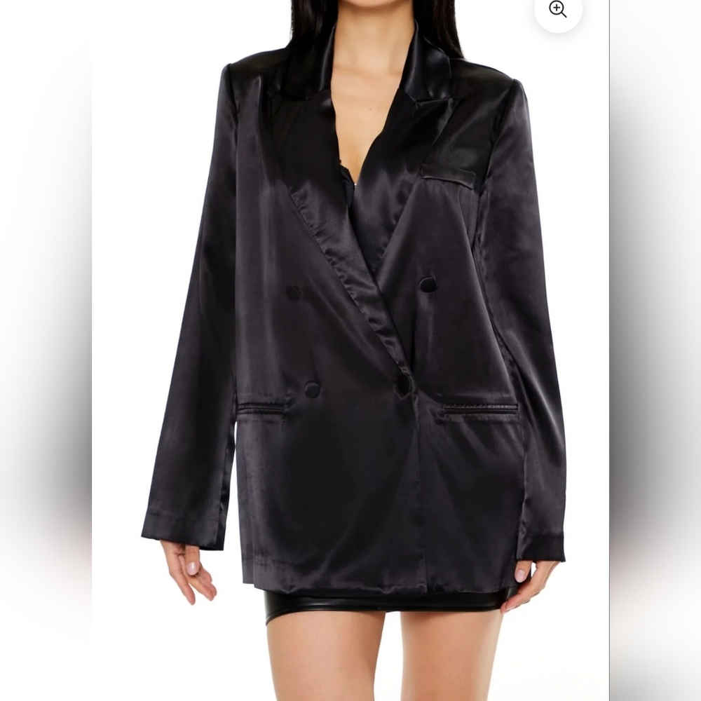 NWT Forever 21 Elegant Black Satin Blazer Med